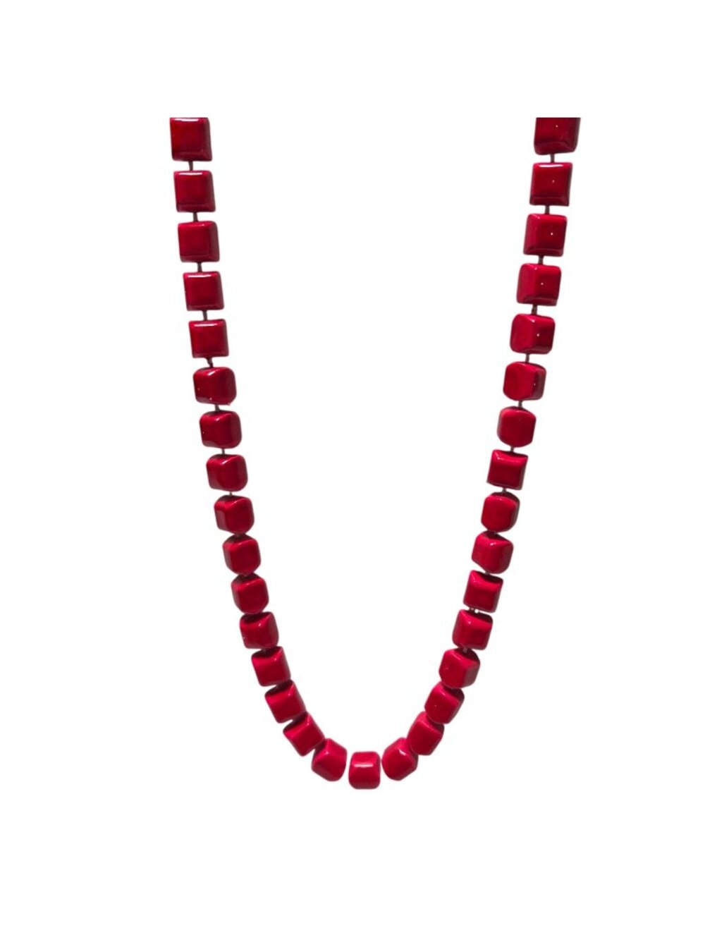 Vintage Red Square Bead Necklace Retro 50s 80s Classic Fashion Jewelry Women